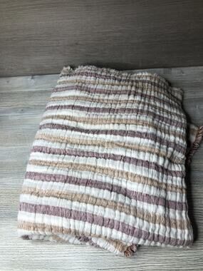 Oversized Reversible Throw Taupe/Stripes Made in Portugal Piscatextil 50"x70"
